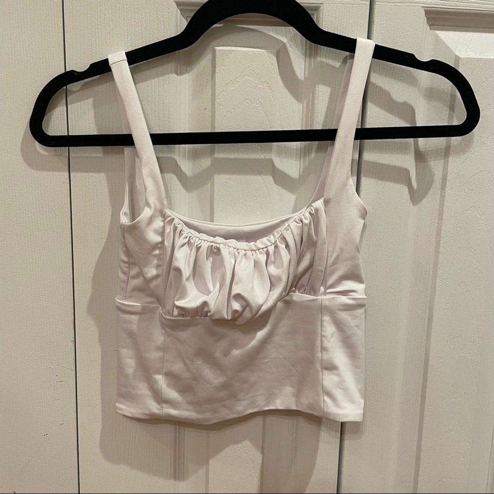 White Spandex Tank Top w/ Rouched Chest - Picture 3 of 5